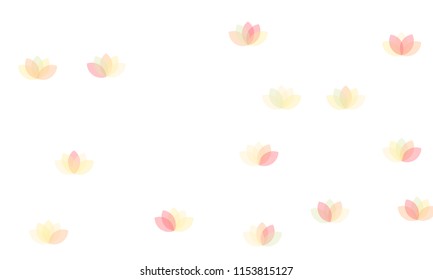 Many Yellow and Pink Lotuses of Different Opacity on White Background