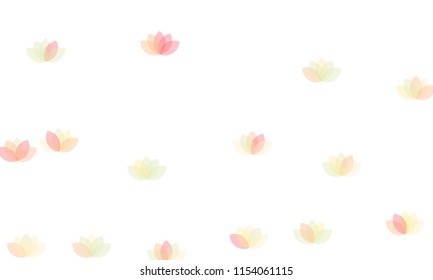 Many Yellow and Pink Lotuses of Different Opacity on White Background