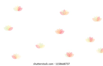 Many Yellow and Pink Lotuses of Different Opacity on White Background
