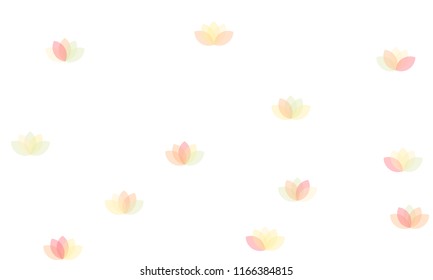 Many Yellow and Pink Lotuses of Different Opacity on White Background