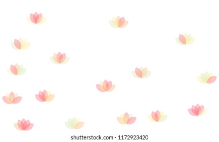 Many Yellow and Pink Lotuses of Different Opacity on White Background