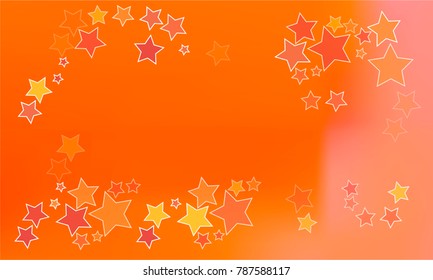 Many Yellow, Pink and Orange Stars of Different Color Tone and Size on Orange and Pink Gradient Background