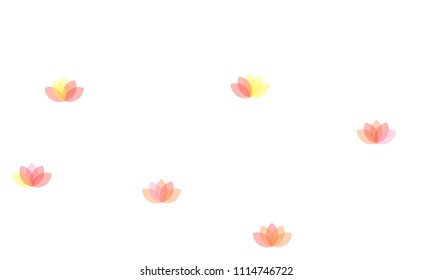 Many Yellow, Pink and Red Lotuses of Different Opacity on White Background
