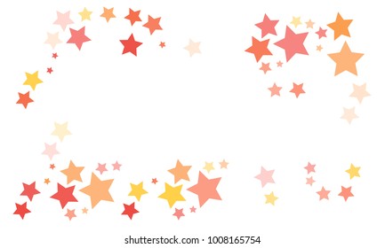 Many Yellow, Pink and Red Stars of Different Color Tone and Opacity on White Background