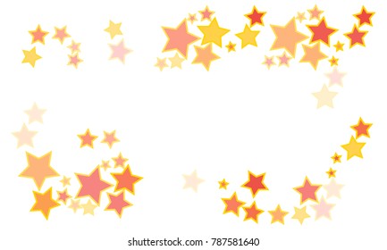 Many Yellow, Pink and Red Stars of Different Color Tone and Size with Yellow Border on White Background