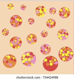 Many Yellow, Red and Violet Bubbles with Smaller Bubbles Inside on Pink Background