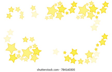 Many Yellow Stars of Different Color Tone and Size with Empty Space in the Center on the Image on White Background