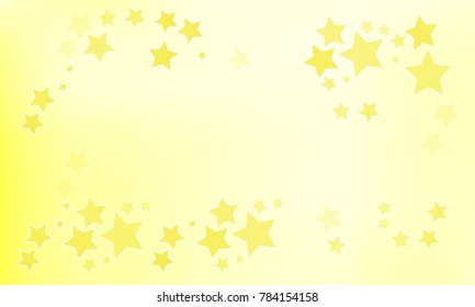 Many Yellow Stars of Different Opacity and Size with Big Empty Space in the Center of the Image on White and Light Yellow Background