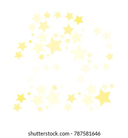 Many Yellow Stars of Different Opacity and Size on White Background
