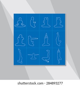 many yoga posture over blue background vector illustration 