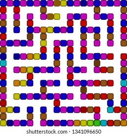 Many-colored square maze (9x9) on a white background