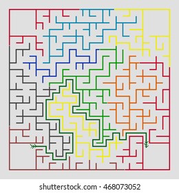 Many-colored square maze(24x24) with help on a gray background