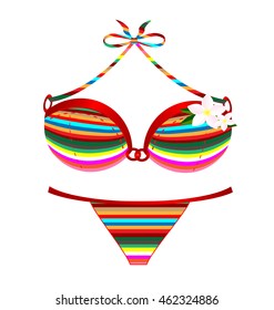 many-colored swimsuit and flower