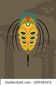 Many-eyed ethnic ritual african mask vector illustration