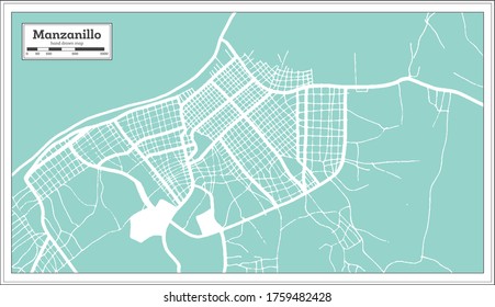 Manzanillo Cuba City Map in Retro Style. Outline Map. Vector Illustration.