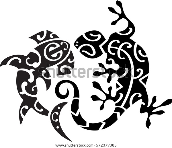 Maori Geckos Shark Isolated On White Stock Vector (Royalty Free) 572379385