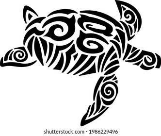 Maori island tattoo styled sea turtle