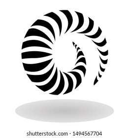 Maori Koru nautilus spiral icon in black with shadow tribal logo design