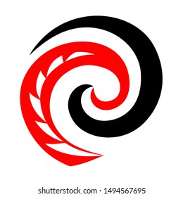 Maori Koru Spiral Swirl Sharks Tooth Logo Or Icon In Red And Black