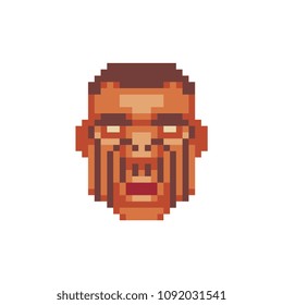 Maori mask aborigine New Zealand Ritual symbols. Pixel art icon. Game assets 8-bit sprite. Isolated vector illustration.