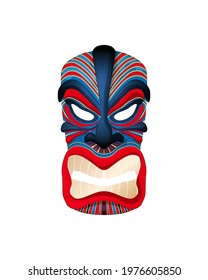 Maori mask, isolated vector object over white background