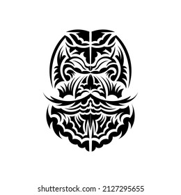 Maori mask. Native Polynesians and Hawaiians tiki illustration in black and white. Isolated. Flat style. Vector.