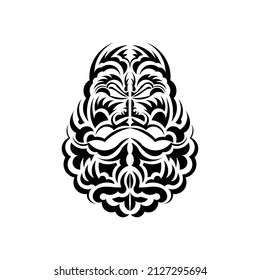 Maori mask. Native Polynesians and Hawaiians tiki illustration in black and white. Isolated. Flat style. Vector illustration.