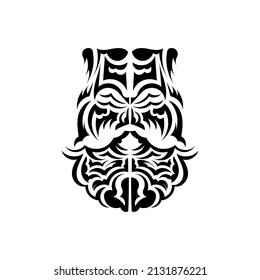 Maori mask. Traditional decor pattern from Polynesia and Hawaii. Isolated. Ready tattoo template. Vector.
