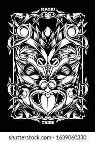 Maori Mask Tribal Tattoo Illustration