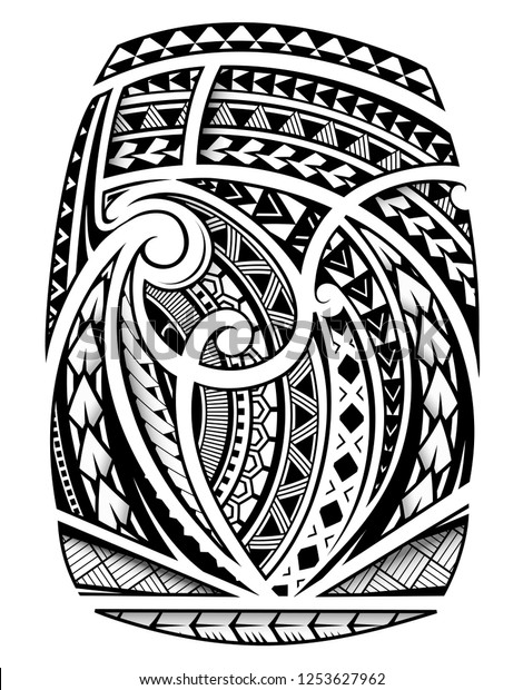 Maori ornament sleeve tattoo including ancient \
indigenous polynesian\
style