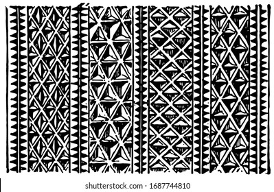 Maori Paddle are Detail of carved pattern, vintage engraving.