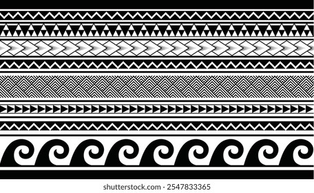 Maori Polynesian indigenous Pattern Background Wallpaper Banner Vertical Textile Vector Waves