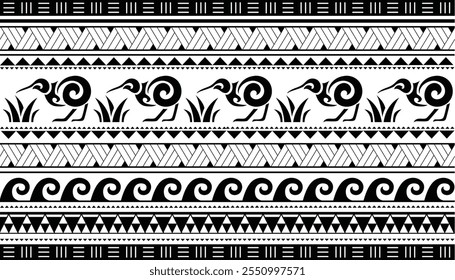 Maori Polynesian indigenous Pattern Background Wallpaper Banner Vertical Textile Vector Waves Weaving Hills Kiwi