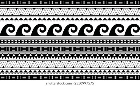 Maori Polynesian indigenous Pattern Background Wallpaper Banner Vertical Textile Vector Waves Weaving