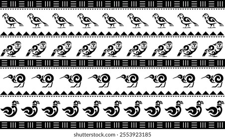 Maori Polynesian indigenous Pattern Background Wallpaper Banner Vertical Textile Vector Kiwi Takahe Kea Kakapo