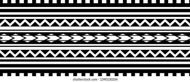 Maori polynesian pattern border tattoo sleeve vector, samoan sketch forearm and foot design, maori stencil bracelet armband tattoo tribal, lace band fabric template seamless ornament