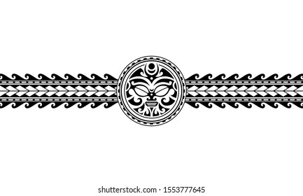 Maori polynesian tattoo border tribal sleeve pattern vector. Samoan bracelet tattoo design fore arm or foot. Armband tattoo tribal.