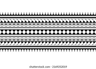 Maori polynesian tattoo bracel wide. Tribal sleeve seamless pattern vector. Samoan border tattoo design fore arm or foot. Armband tattoo tribal. Fabric seamless ornament isolated on white background