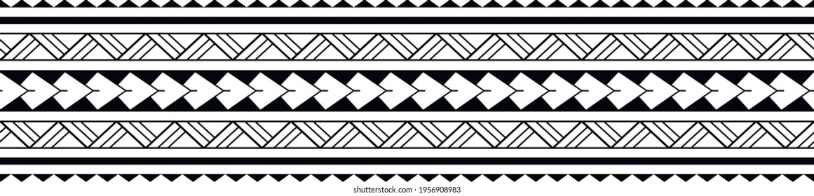 Maori Polynesian tattoo bracelet. Tribal sleeve seamless pattern vector.