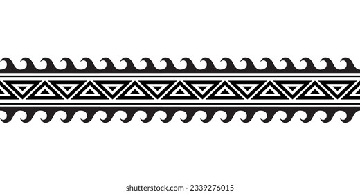 Maori polynesian tattoo bracelet. Tribal sleeve seamless pattern vector. Samoan border tattoo design fore arm or foot. Armband tattoo tribal. band fabric seamless ornament isolated on white background