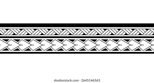 Maori Polynesian tattoo bracelet. Tribal sleeve seamless pattern vector.