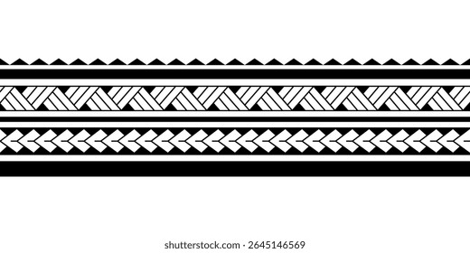 Maori Polynesian tattoo bracelet. Tribal sleeve seamless pattern vector.