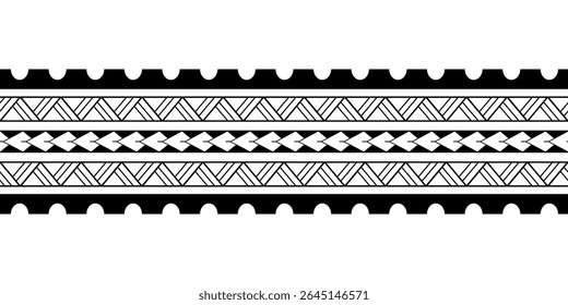 Maori Polynesian tattoo bracelet. Tribal sleeve seamless pattern vector.