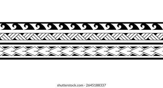 Maori Polynesian tattoo bracelet. Tribal sleeve seamless pattern vector.