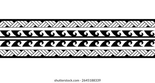 Maori Polynesian tattoo bracelet. Tribal sleeve seamless pattern vector.