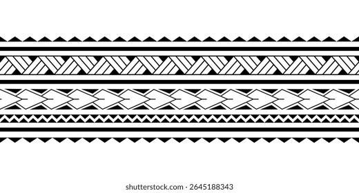 Maori Polynesian tattoo bracelet. Tribal sleeve seamless pattern vector.