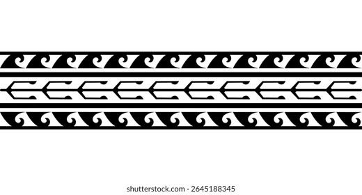 Maori Polynesian tattoo bracelet. Tribal sleeve seamless pattern vector.