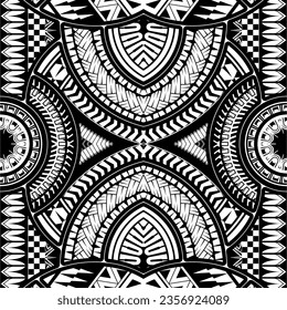 Maori style black and white tattoo seamless pattern. vector illustration.
