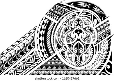 Maori style half sleeve ornament with turtle shape on shoulder part