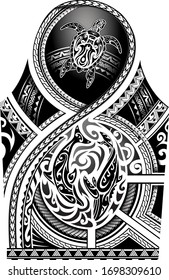 Maori style tattoo with underwater theme. Shoulder and sleeve area